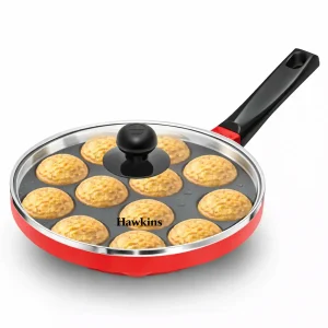 Hawkins Die-Cast Nonstick Appe Pan 20cm with Glass Lid | 12 Cups Paniyarakkal / Appa Chatti | Gas Compatible (NAPE20G)