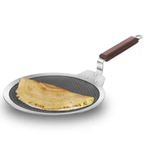 Hawkins Triply Stainless Steel Shielded Nonstick 28cm Dosa Tawa with Wooden Handle | Honeycomb Non Stick | Induction Tawa | (NSDT28)