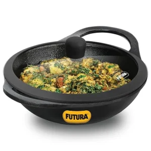 Hawkins Futura Cast Iron Kadhai 2 Litre with Glass Lid (CIK20G) Naturally Nonstick Cast Iron Cookware