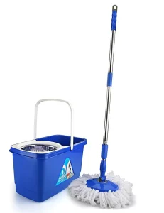 Kleeno Super Clean Spin Mop with Steel Jali & 1 Extra Refill – 360° Easy Spin Floor Cleaning Mop