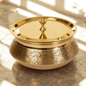 Lily Brass Handi With Lid 1000ml With Etching Design- Cook & Serve | Brassware | Best For Health