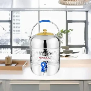 Mintage Stainless Steel Hammered Matka With Tap 25no.(23Litre), Water Storage Pot Stainless Steel