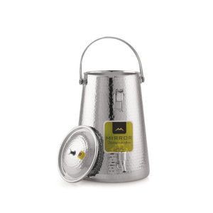 Mirror Stainless Steel Conical Water Tank With Tap Large Hammered (15Litre) Water Matka With Tap, Stainless Steel Water Storage Tank