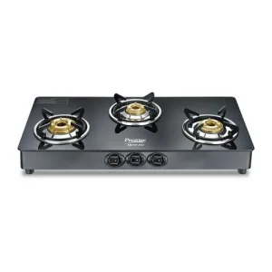 Prestige Marvel Plus 3 Burner Toughened Glass Top Black Gas Stove GTM03 | Auto Ignition | Glass Top Gas Stove