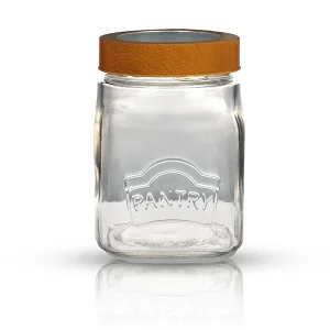 Yera Pantry Wood Jar 2000Ml – Stylish Glass Storage Jar With Air-Tight Lid (Wooden Colour) for Kitchen & Home