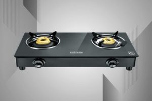 Kutchina EVO 2 Burner Gas Stove Black Glass Top | Glass Top Gas Stove | 2 Year Warranty On Glass | 6mm Tempered Glass