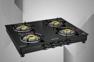 Kutchina EVO 4 Burner Gas Stove Black Glass Top | 6mm Tempered Glass | Glass Top Gas Stove