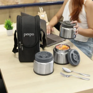 Pexpo Extreme Double Wall Vacuum Insulated Stainless Steel Lunch Box 3 Container