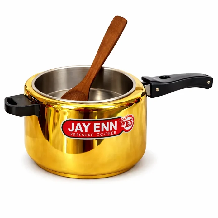 jay enn brass cooker with wooden spoon